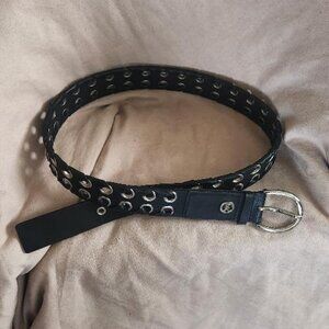 MICHAEL Michael Kors Genuine Black Leather Belt Silver Grommets Large 42 inch